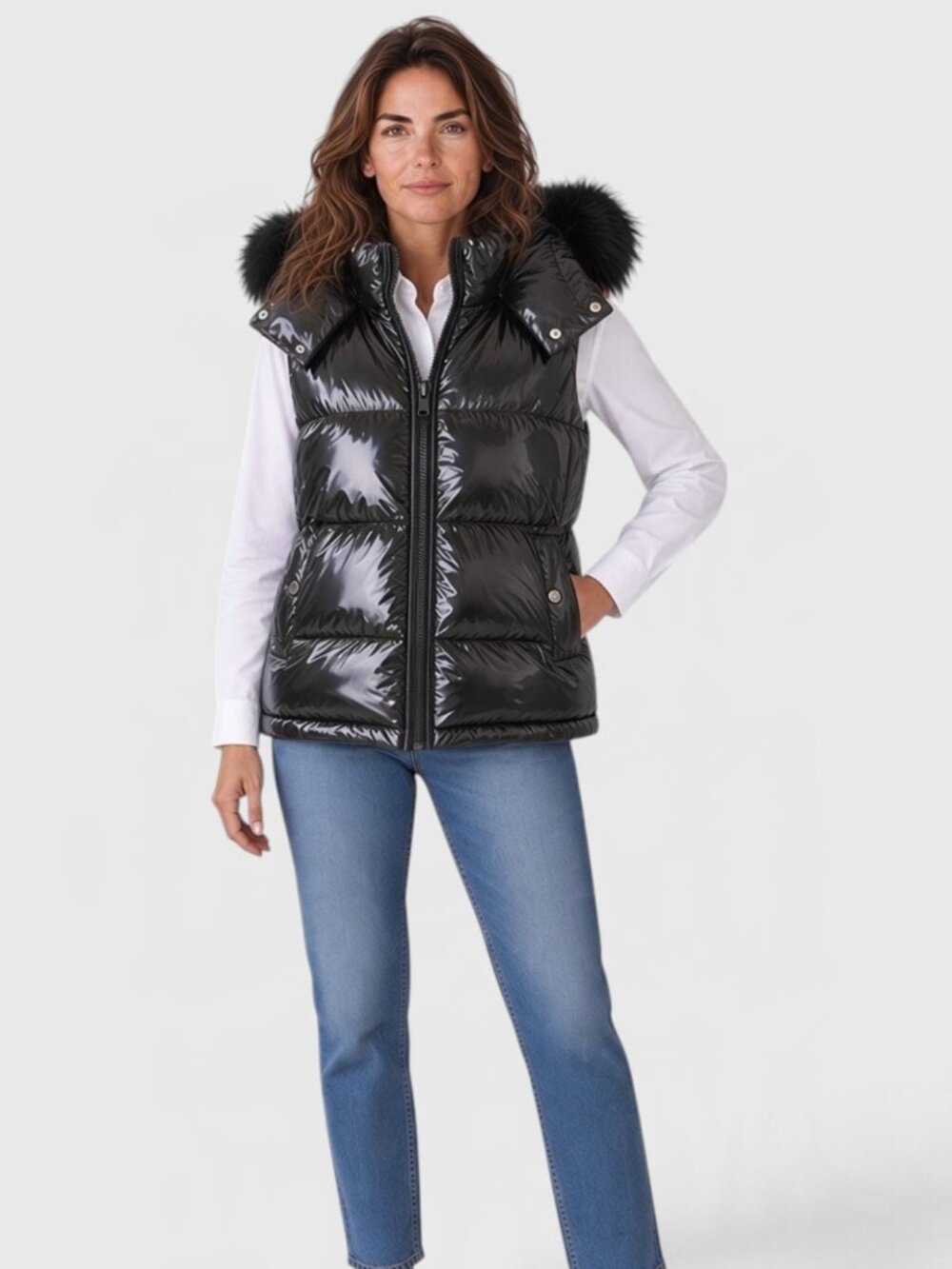 MICHAEL Michael Kors Cire Shine Hooded Long Puffer Vest Black Large